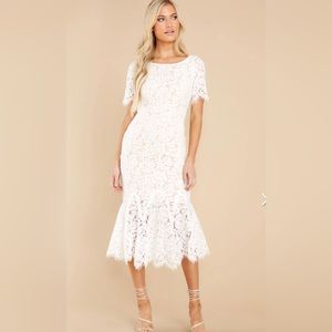 White Lace Red Dress Boutique Midi Dress